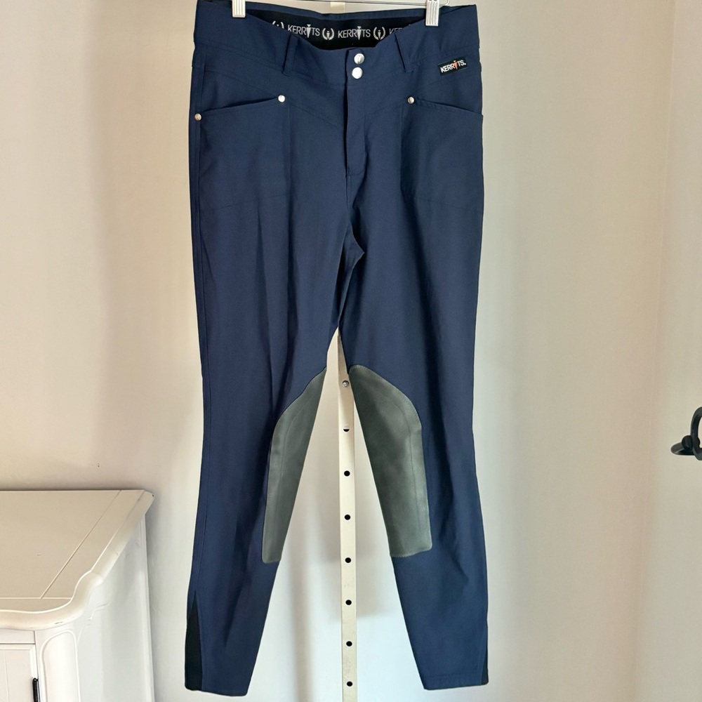 Kerrits Womens Navy Crossover Knee Patch Performance Equestrian Riding Pants L